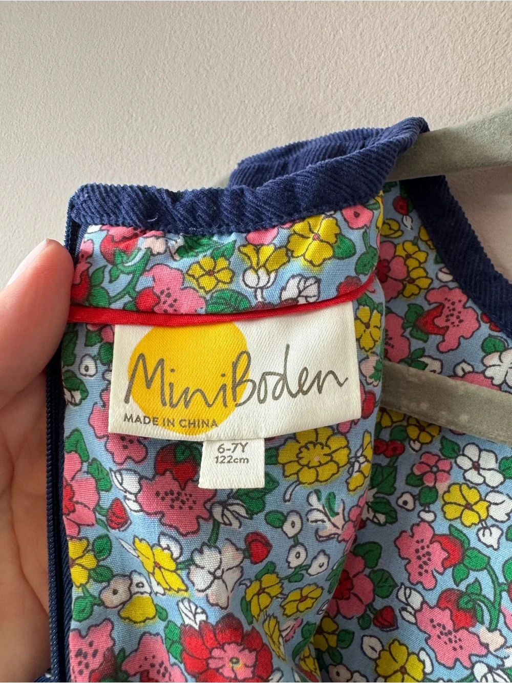 Mini Boden Girls Navy Corduroy Unicorn Appliqué Pocket Dress Size 6-7 Years
